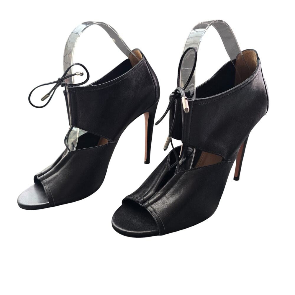 Aquazzura Womens Heels EU 38.5 Black Leather Cutout Lace Up High Heel Shooties